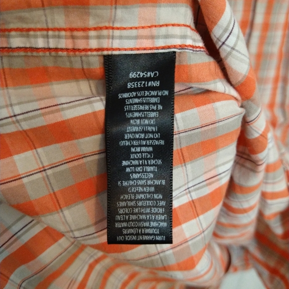 Cavi Men's 2X Large Plaid Button Down Short Sleeve Shirt Orange White Charcoal - Picture 9 of 9